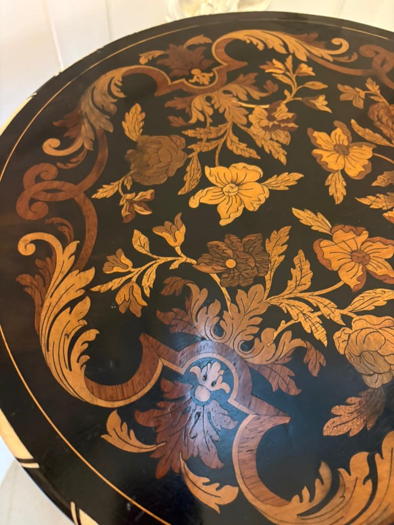 Quality Antique Italian Ebonised and Marquetry Inlaid Pedestal Occasional Centre Table/Plant Stand - Image 7